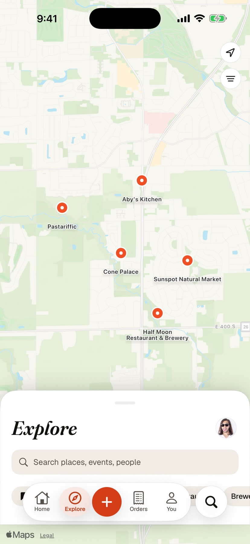 Full-frame Tabled Explore simulator capture showing nearby places